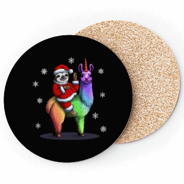 Discover Santa Sloth Riding Llama Unicorn Snowflakes Christ Coasters