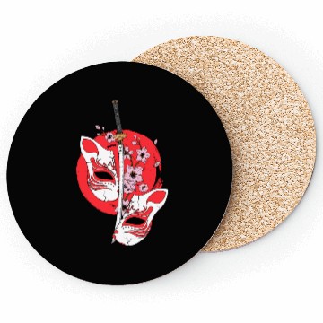 Discover Kitsune mask Japanese sword Katana Japanese Coasters