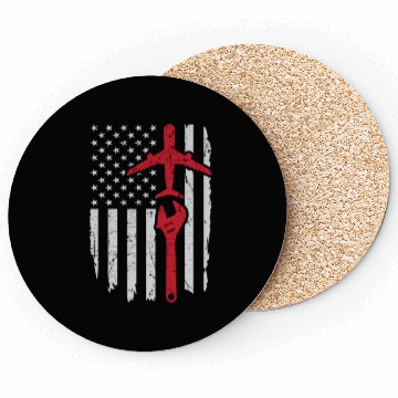 Discover Airplane Mechanic US Flag Aviation Technician Gift Coasters
