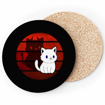 Discover White Comic Cat With Devils With Coasters