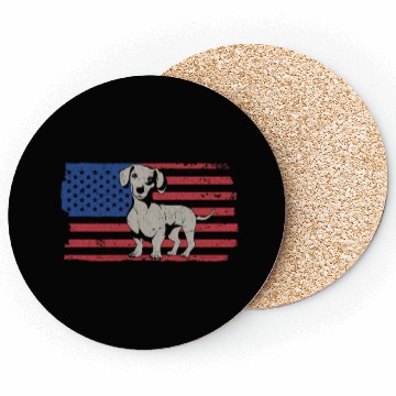 Discover Wiener, Dachshund, US FLAG Coasters