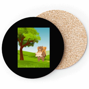 Discover Hiking Bear with Map Under a Tree Coasters