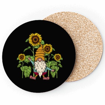 Discover Gnome Sunflower Gardening Gnomes Coasters