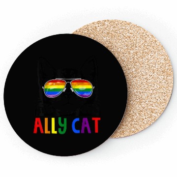 Discover Ally Cat LGBT Gay Rainbow Pride Flag Coasters