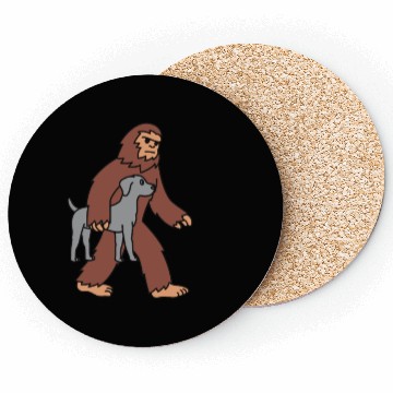 Discover Bigfoot Sasquatch Carrying Weimaraner Coasters