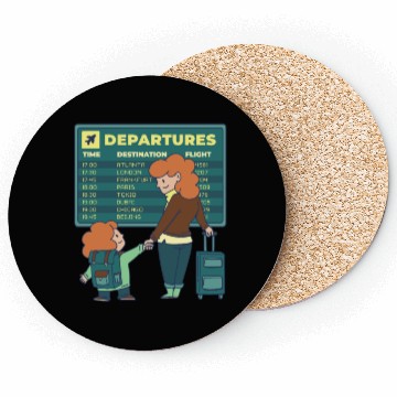 Discover Airport Departures Flight Mom and Son traveling Ai Coasters