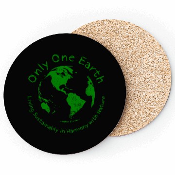Discover Only One Earth - dark green vintage design Coasters