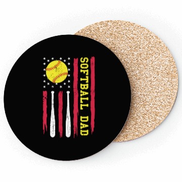 Discover Softball Dad Vintage American Flag Coasters