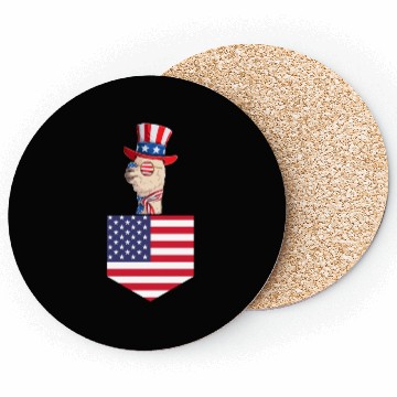 Discover Llama Patriotic Day US Flag Llama Pocket 4th of Coasters