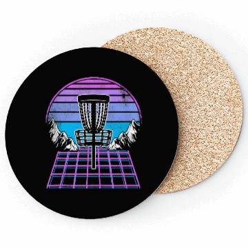 Discover Disc Golf Basket 90s Synthwave Sunset Retrowave Coasters