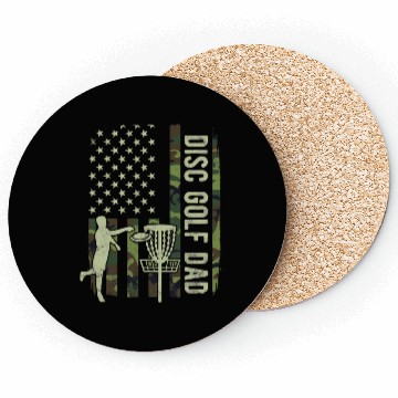 Discover Disc Golf Dad Camouflage American Flag Fathers Day Coasters