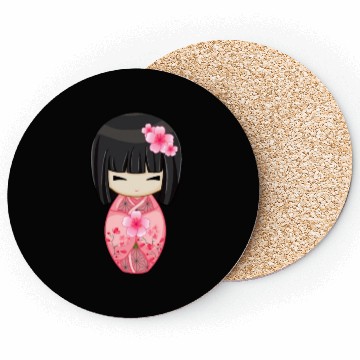 Discover Cherry Blossom Geisha Japanese Kokeshi Doll Coasters