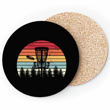 Discover Disc Golf Retro Distressed Trees Sunset Coasters