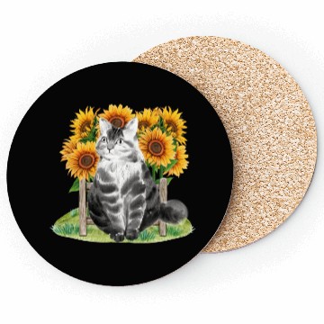 Discover Black Cat With SunFlowers, Gifts For Kitten Lovers Coasters