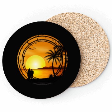 Discover Retro Vintage Sunset , Beach, Palm Trees, Vacation Coasters
