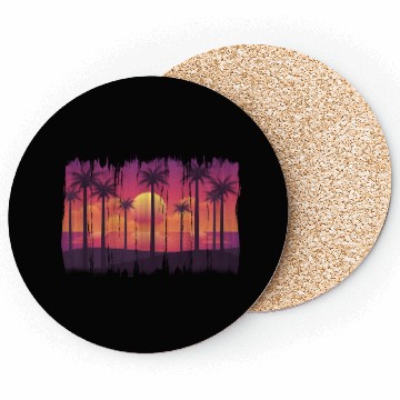 Discover Purple Sunset , Beach, Palm Trees, Vacation Coasters