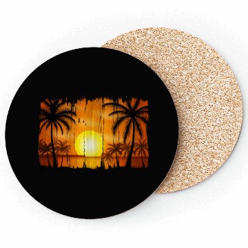 Discover Retro Sunrise, Beach, Palm Trees, Vacation Coasters