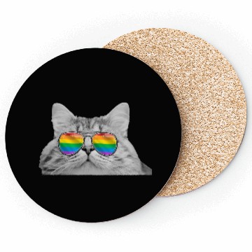 Discover Funny Cat Pride LGBTQ Sunglasses Rainbow Flag Coasters