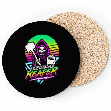 Discover Fear The Gym Reaper Fitness Retro Neon Synthwave Coasters