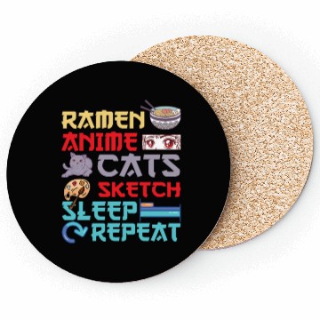 Discover Ramen Anime Cats Sketch Sleep Coasters