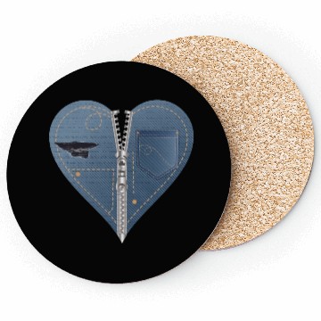 Discover light blue heart in jeans look with zipper Coasters