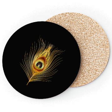 Discover hand drawn gold colored peacock feather Coasters