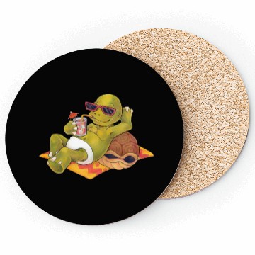 Discover Summer turtle naked on the beach with cocktail Coasters