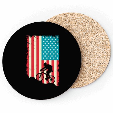 Discover mountain biking american flag Coasters