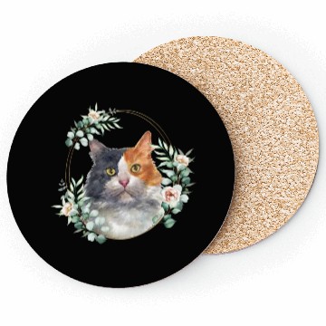 Discover Calico Cat in a Floral Gold Wreath Frame Coasters