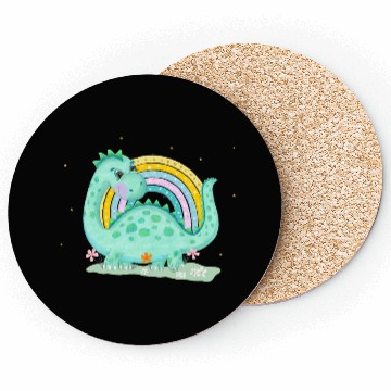 Discover Dinosaur with Rainbow and Flowers Coasters