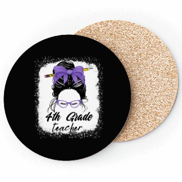 Discover 4th grade teacher messy bun back to school funny Coasters