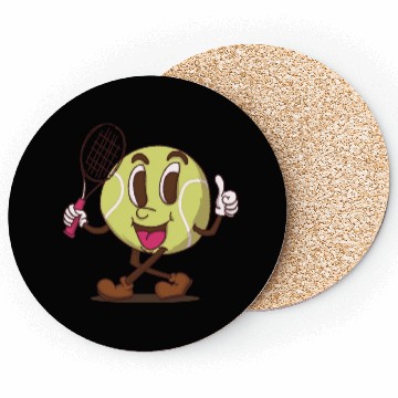 Discover funky tennis ball walking cartoon face retro style Coasters