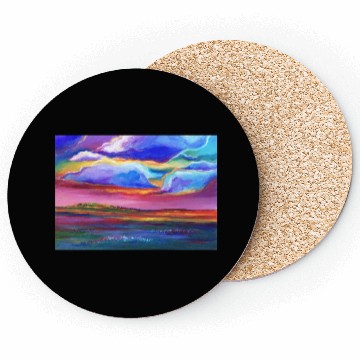 Discover Colorful Sunset Landscape Painting Coasters