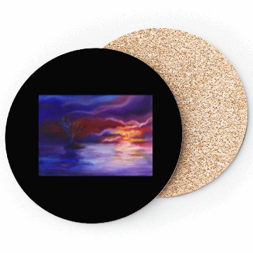 Discover Colorful Sunset Landscape Painting Coasters