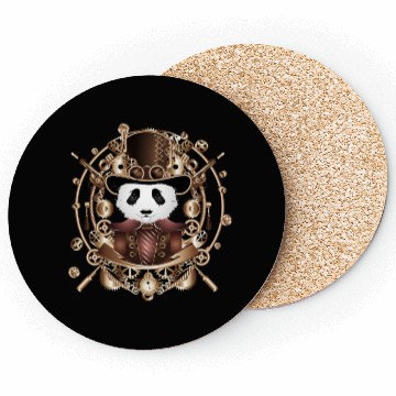 Discover Steampunk panda with top hat in sepia frame Coasters