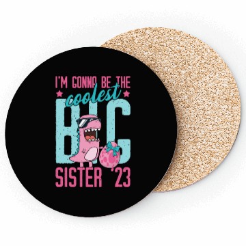 Discover Coolest Big Sister 2023 Baby Pregnancy Dino Girls Coasters