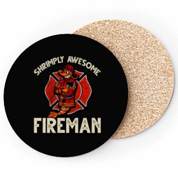 Discover Funny Shrimp/Prawn Pun. Shrimply Awesome Fireman Coasters