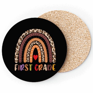 Discover First Grade Teacher Leopard Rainbow Coasters
