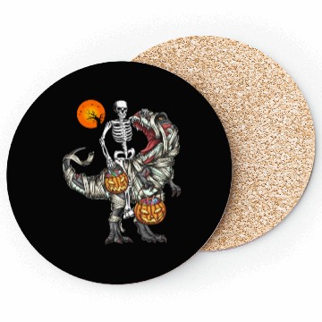 Discover Skeleton Riding Mummy Dinosaur Halloween Gifts Coasters