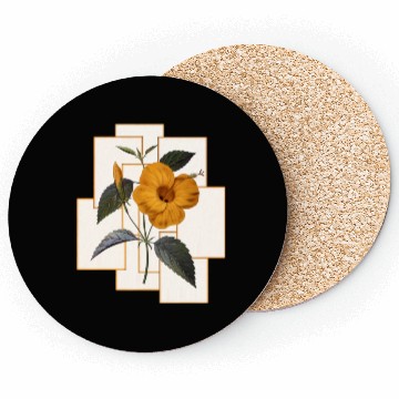 Discover Yellow Hibiscus Flower With Golden Rectangle Coasters