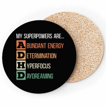 Discover My Superpowers Are ADHD Embrace Neurodiversity Coasters