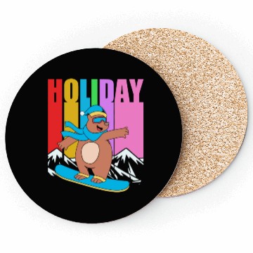 Discover Winter Holiday Bear Snowboard Retro Snowboarding Coasters
