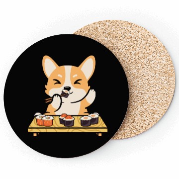 Discover Kawaii Dog Eating Sushi Rolls Coasters