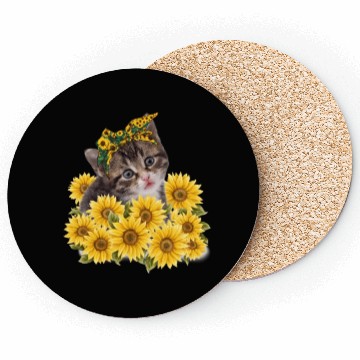 Discover Sunflower Cat Lover Cute Kitten Lady Gift Coasters