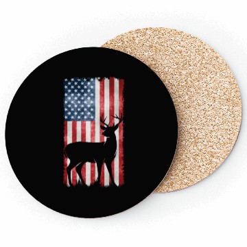Discover Deer Hunting American Flag Coasters