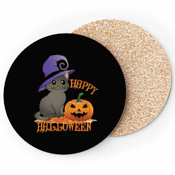 Discover Happy Halloween Cat Pumpkin Witch Hat Coasters