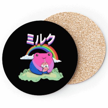 Discover Kawaii Frog Strawberry Milk Bisexual Pride Flag Coasters