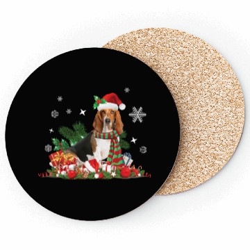 Discover Christmas Basset Hound wearing a Santa Claus Hat Coasters