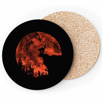 Discover Cat Red Moon trick or treat Bats Forest Funny Hall Coasters