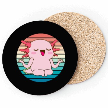 Discover Adorable Meditating Axolotl Retro Sunset Coasters